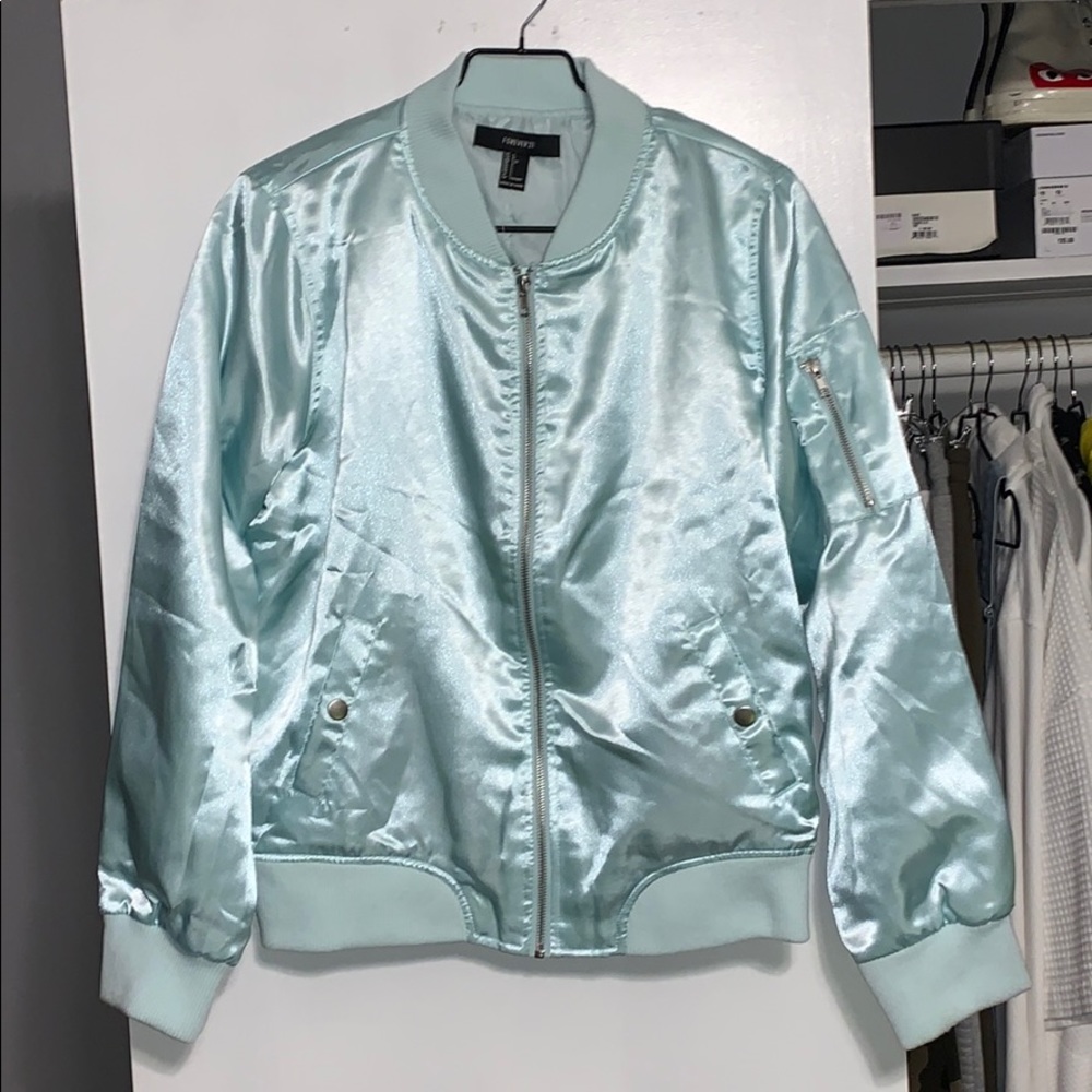 Varsity faux satin mid weight varsity jacket